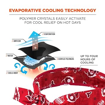 Ergodyne Chill Its 6700 Cooling Bandana, Lime, Evaporative Polymer Crystals For Cooling Relief, Tie For Adjustable Fit,