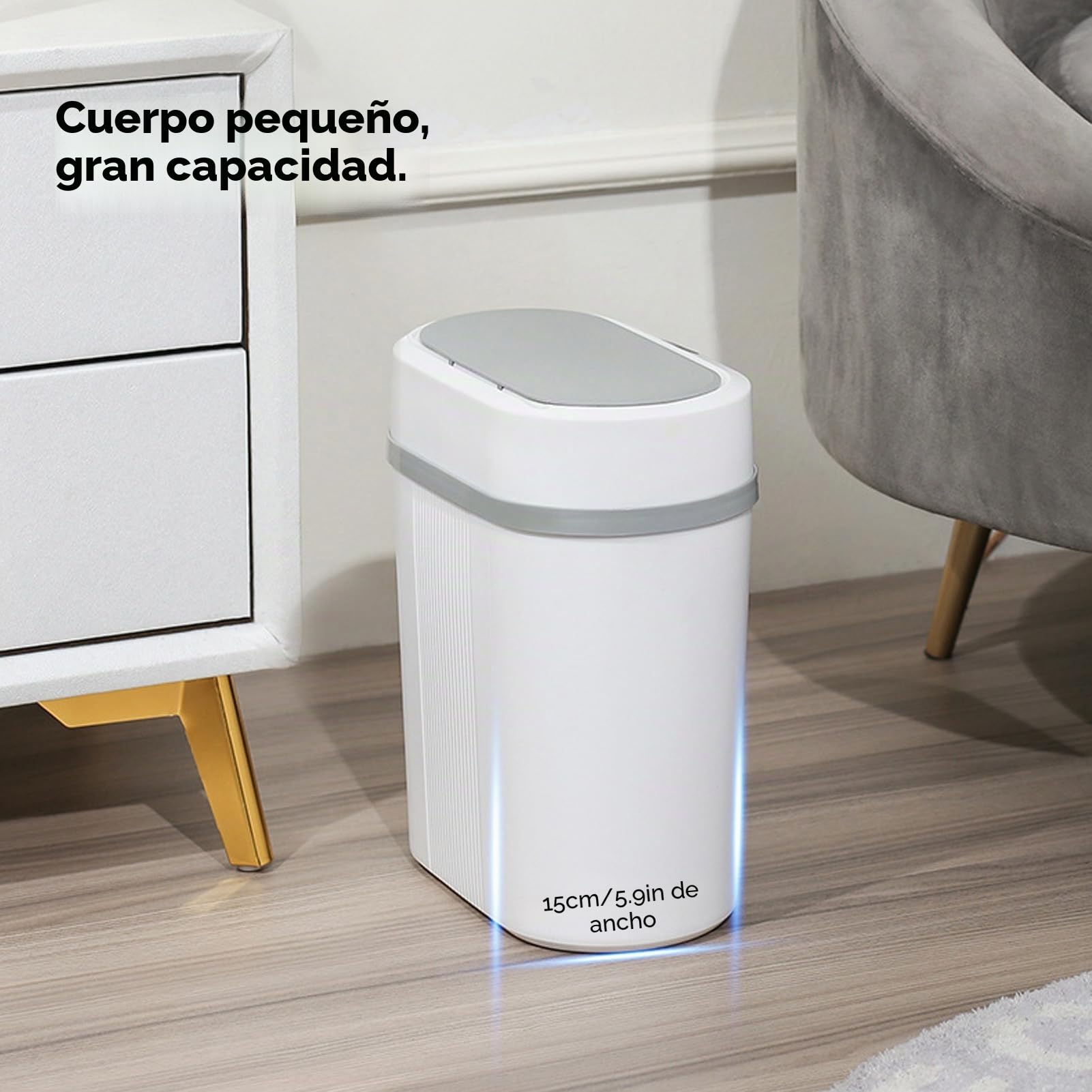 Cubo de Basura Inteligente de 12L, Cubo de Basura con Sensor de Movimiento Infrarrojo sin Contacto Automático para Dormitorio o Baño, Cubo de Basura Estrecho de Plástico Eléctrico