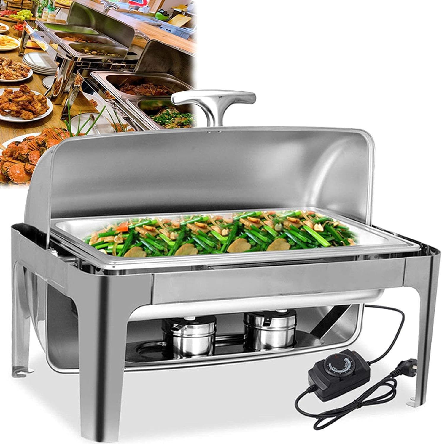OYhmc Food Warmer Stainless Steel Chafing Dishes, Electric Food Buffet