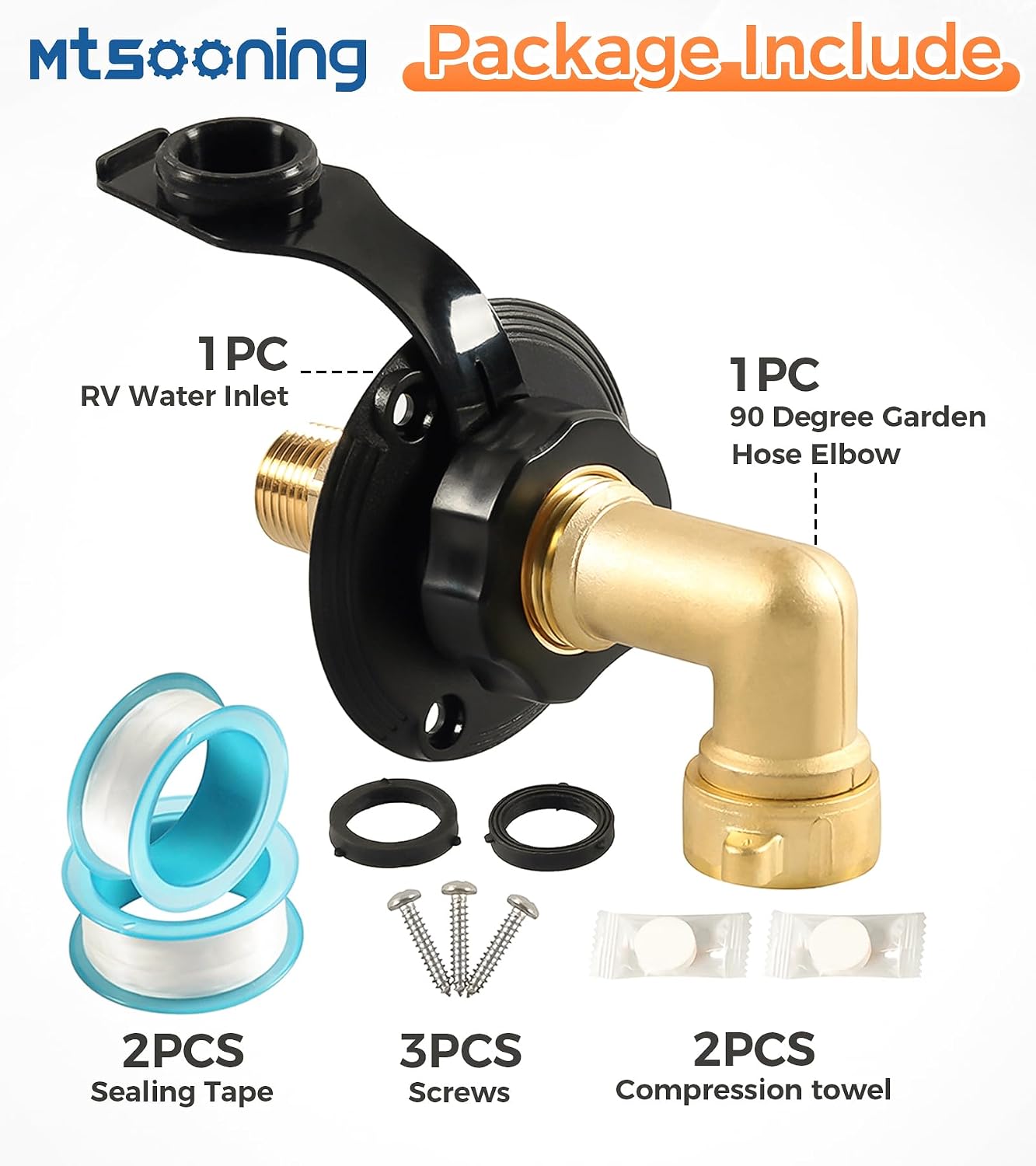 RV City Water Fill Inlet with Elbow Check Valve, 3/4 NH Female to 1/2 NPT Male RV Water Hose Brass Connector Replacement for RV Camper Motorhome Trailer Marine Black
