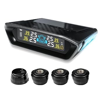S-11 TPMS Tire Pressure Monitoring System - Equipped with an LCD Display for Real-Time Monitoring, 6 Alarm Modes, Supports Solar and USB Charging, with 4 Durable External TPMS Sensors