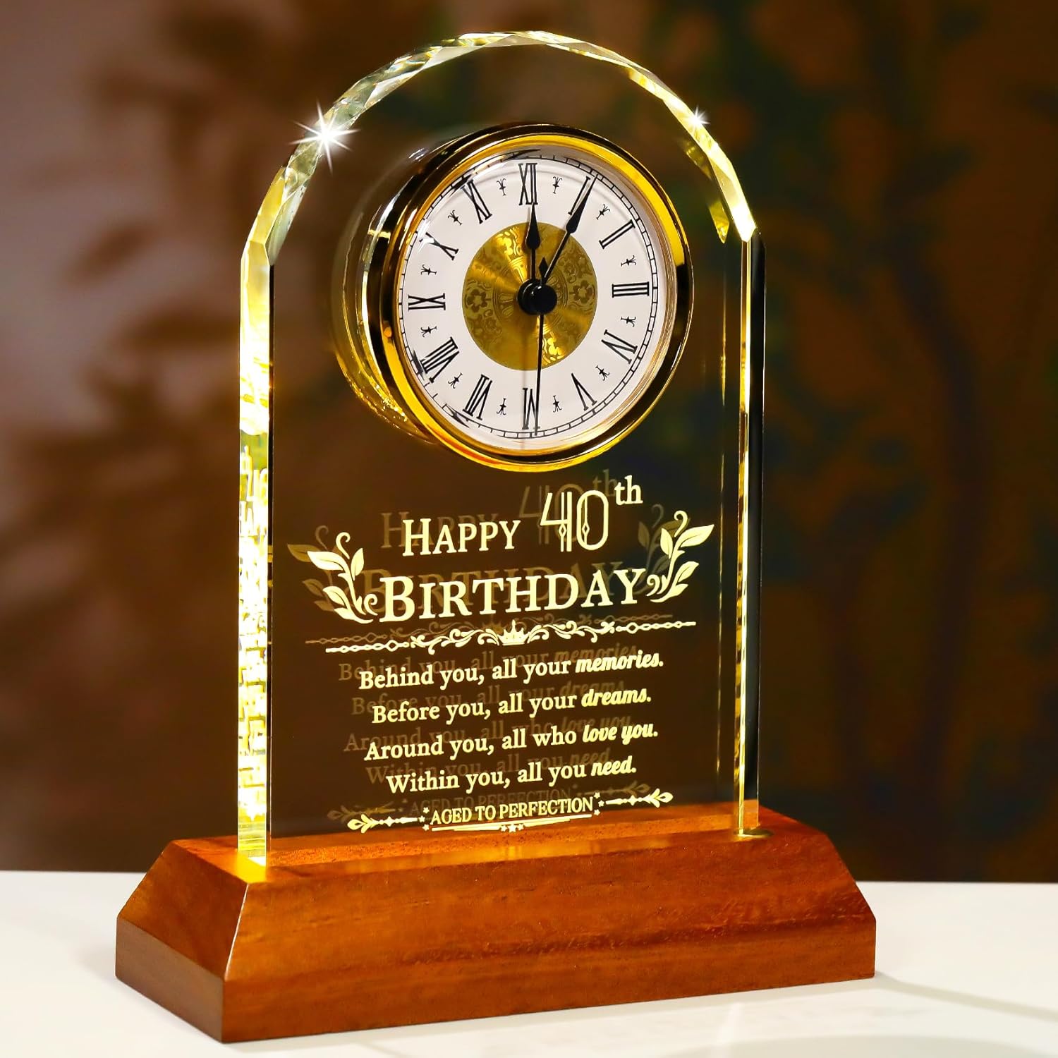 Ornalrist Unique 80th Birthday Gifts for Men Glass 80th Birthday Quartz Clock Keepsake with Wooden Light Base 80 Year Old Birthday Presents Ideas for Women Dad Mom Grandpa Home Decor