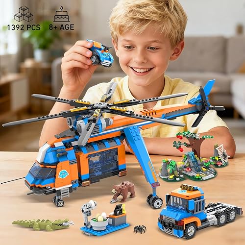 Miniatura 2 de HOGOKIDS City Jungle Adventurer - Juego de construcción de helicóptero, rescate de animales del bosque, avión, camión, automóvil, cocodrilo, oso