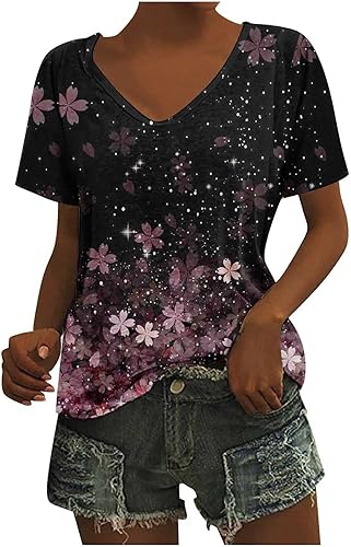 Camisetas de verano para mujer, camisetas atléticas de manga corta, cuello en V, estampado de teñido anudado, camisetas elegantes y casuales sueltas