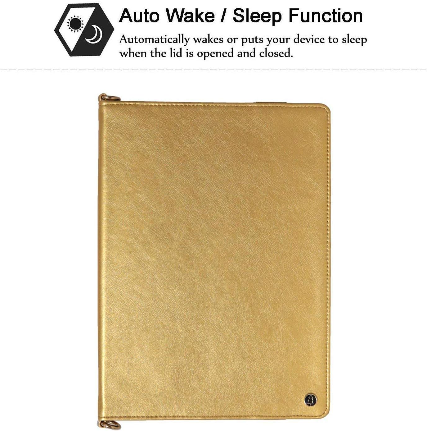 Uliking Handbag Case for Apple iPad Pro 12.9 Inch 2018 (3rd Generation), Smart Folio Stand PU Leather Crossbody Bag Cover with Pencil Card Holder Shoulder Hand Strap Document [Auto Wake/Sleep], Gold