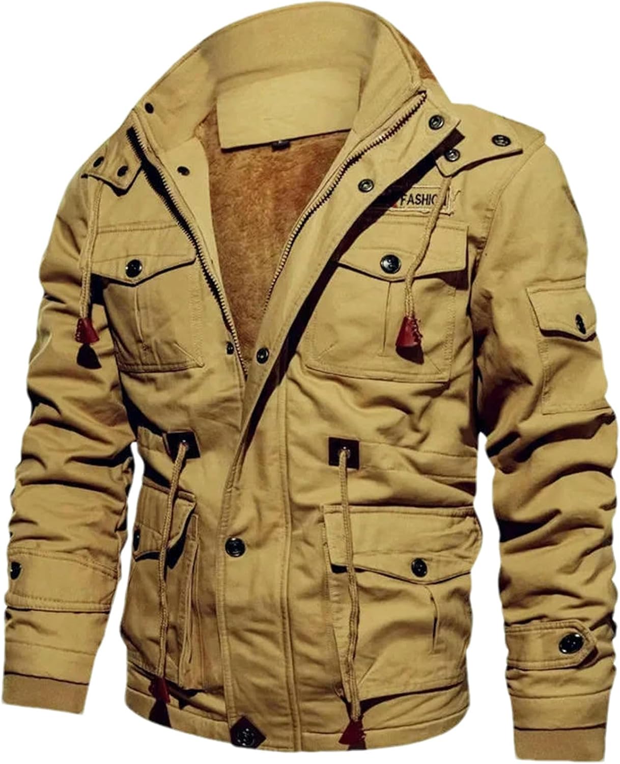 Winter Men's Jacket Solid Color Thickened Lining Plushed Warm Hooded Jacket Casual Cotton Coat