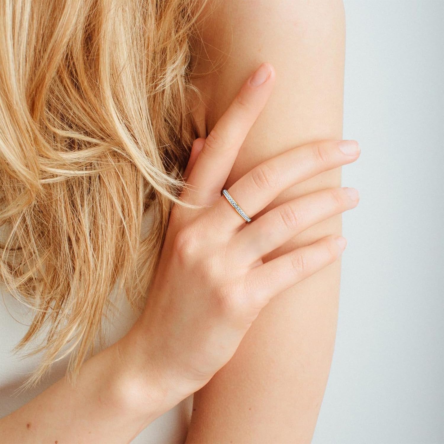 Santuzza 10K Solid Gold Genuine Diamond Dainty Stacking Band Ring for Women