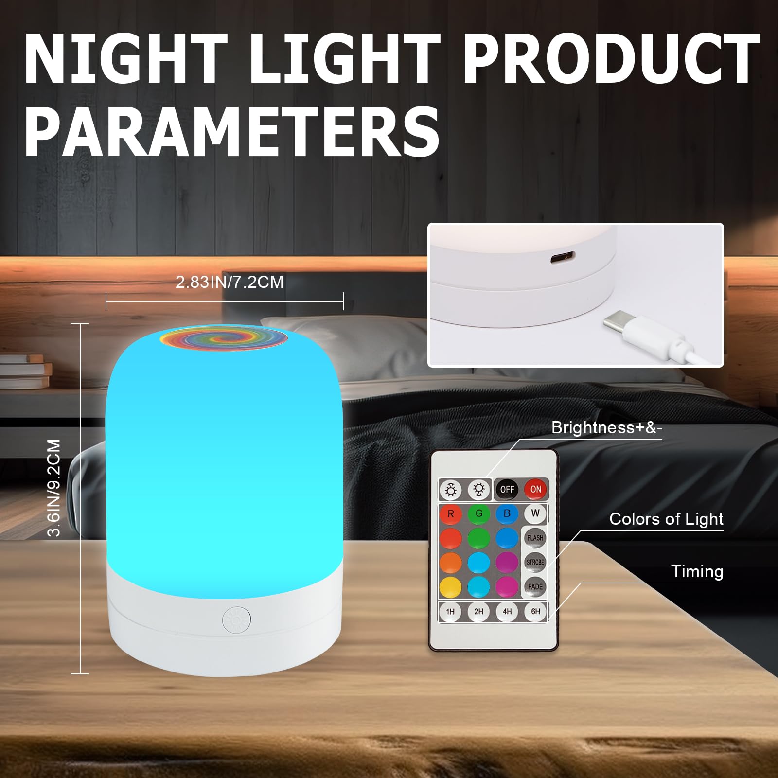 Kleines Nachtlicht für Kinder, 13 Farben, dimmbar, Nachtlampe für Schlafzimmer, tragbar, stufenlos, dimmbar, Farbwechsel, LED-Touch, Kinderzimmerlampe für Kinder, wiederaufladbares