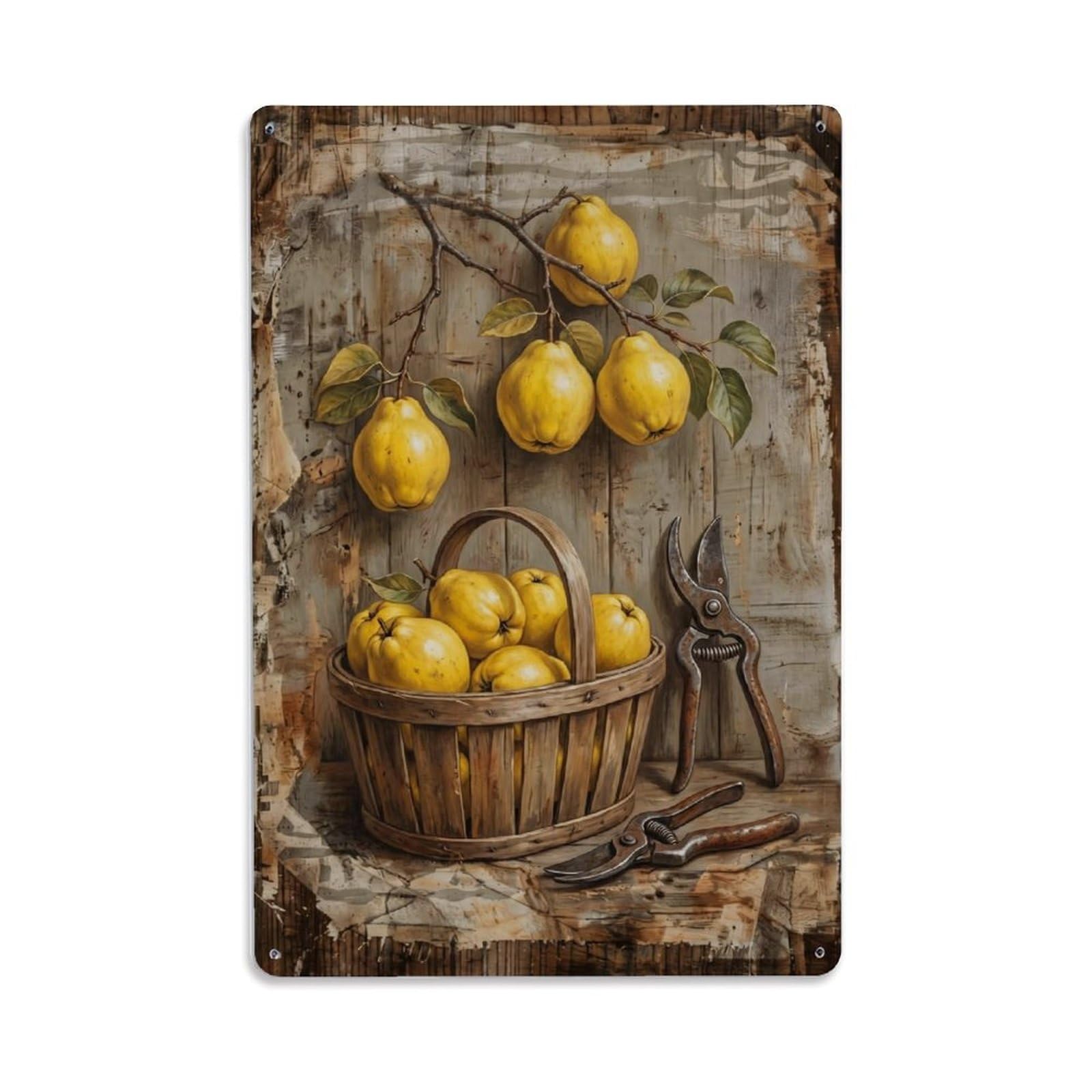 Quince Orchard Harvest Yellow Fruit Countryside Tree Vintage Metal Tin Sign Plaque Wall Decor for Cafe, Club, Garden Metal Poster 8x12Inch