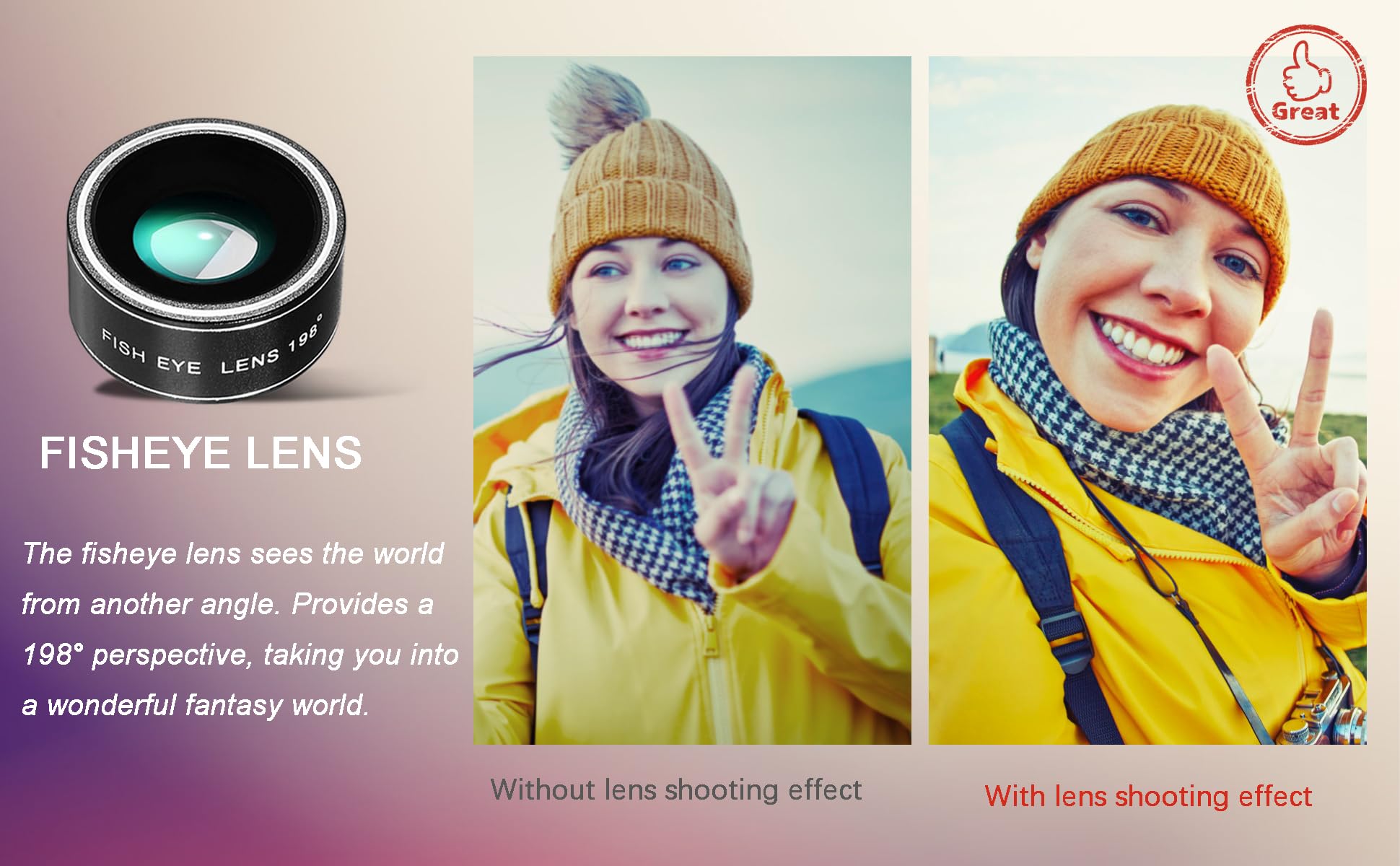 Phone Camera Lens Kit Wide Angle 0.6X Macro 20X Fisheye 198° for Most (Black)