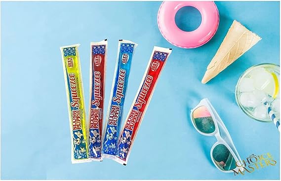 Slush Puppy The Original Squeezee Freeze Pops Ice Lolly Poles - 2 X (10 x 60mls) Red Cherry, Lemon &Lime, Strawberry and Blue Raspberry - Vegetarian, Vegan and Gluten Free - 20 Total