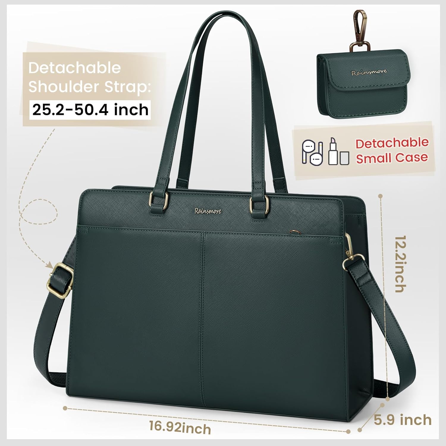 RAINSMORE Laptop Bag for Women 15.6 Inch Work Tote Bags Waterproof Leather Laptop Computer Tote Professional Briefcase