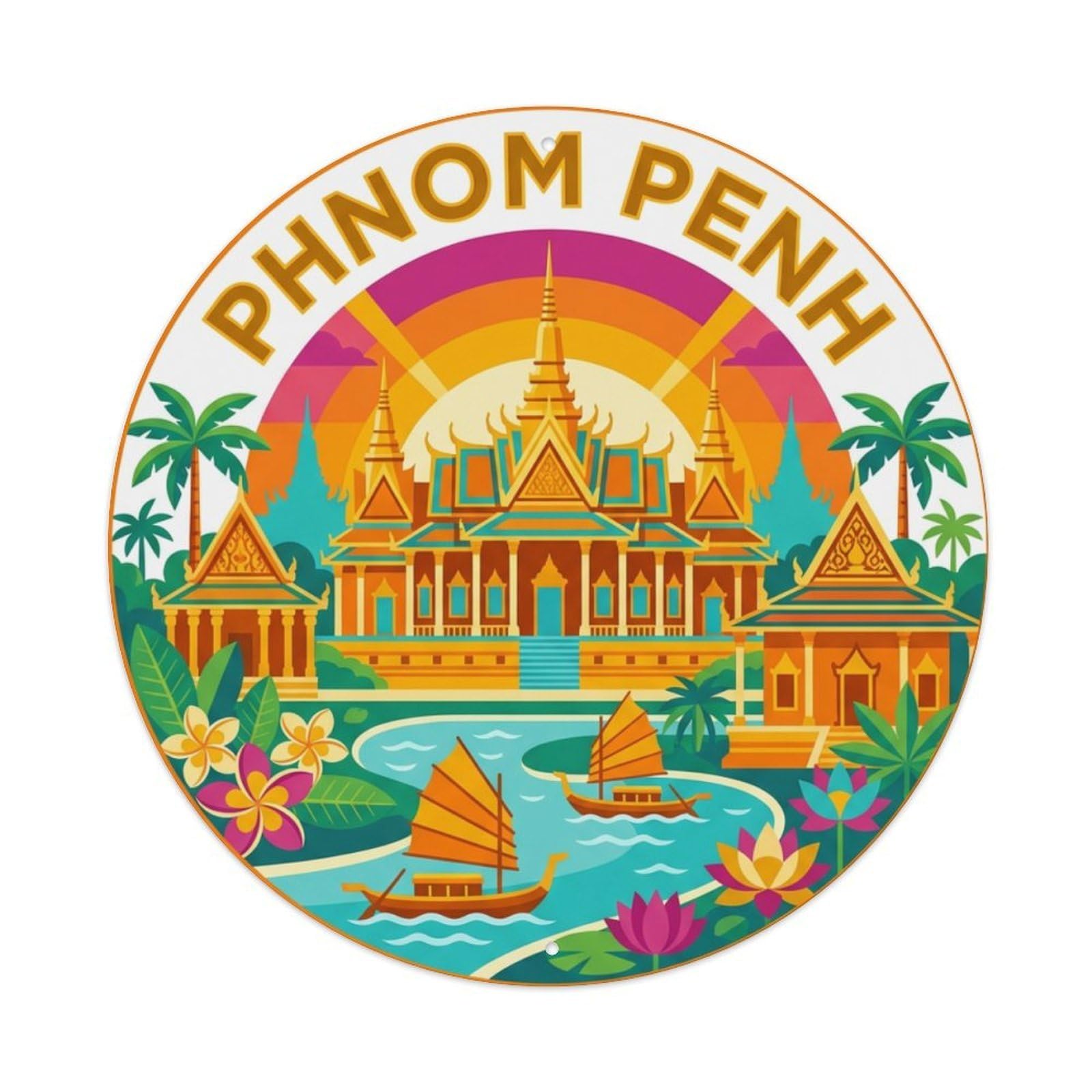 Vintage Travel Cambodia Phnom Penh Metal Tin Sign
