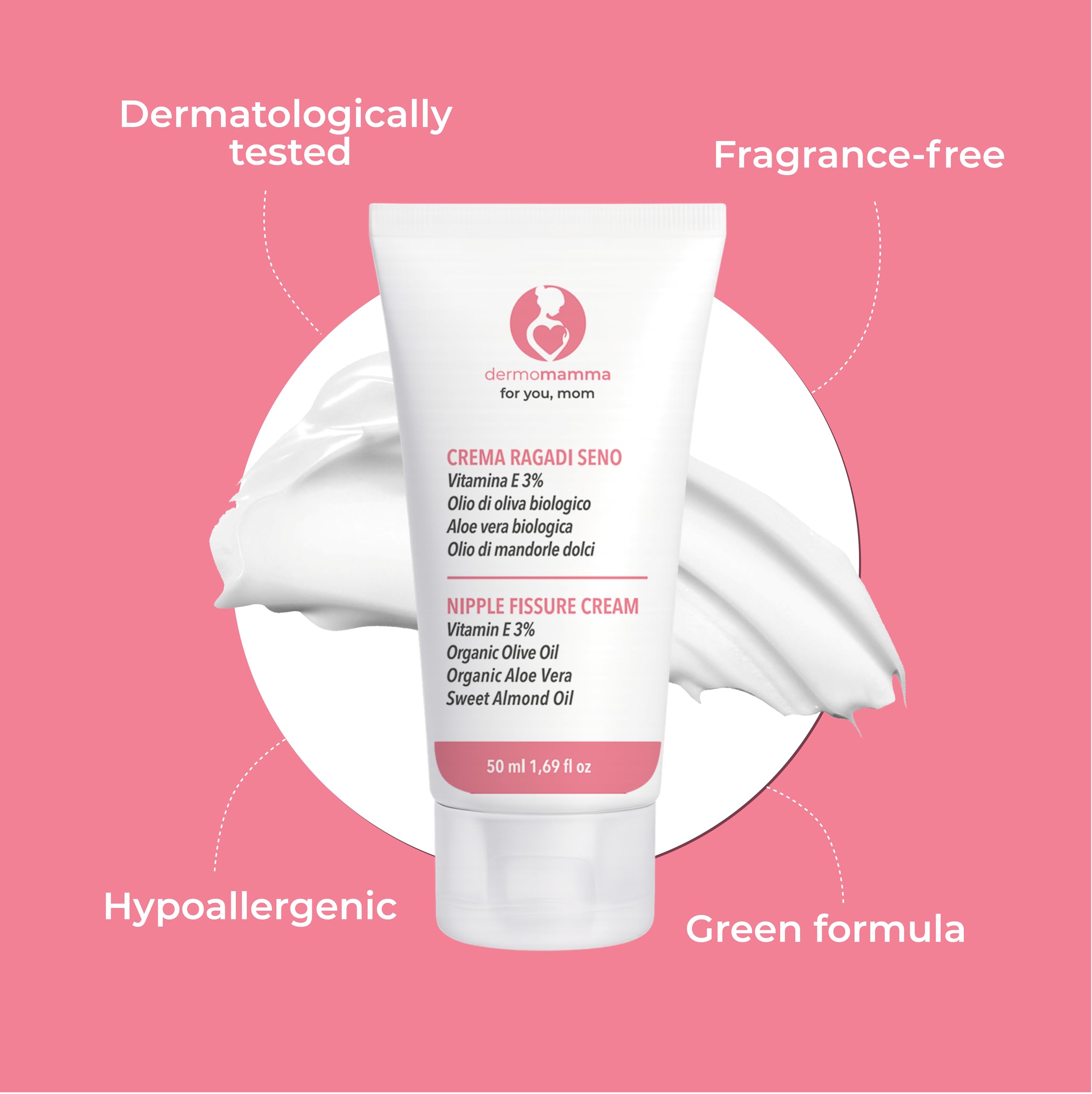 DERMOMAMMA -Breast Crack Cream with 3% Vitamin E, Organic Olive Oil, Aloe Vera, for Natural Breastfeeding Fragrance-Free - Image 4