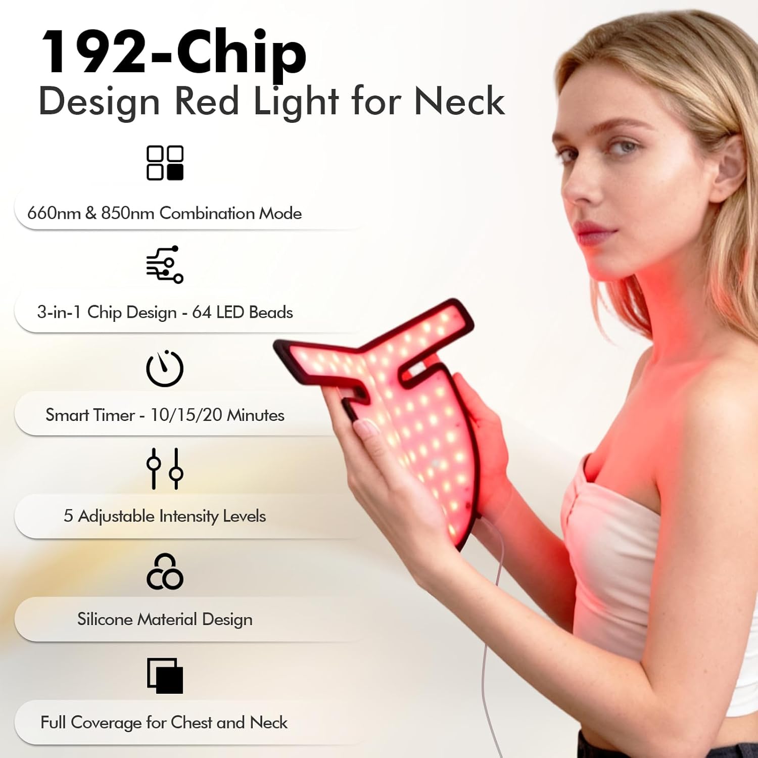 Red Light Therapy for Neck, 660nm Red Light Therapy & 850nm Near Infrared Light Therapy for Neck Decollete Chest Body at Home and Travel (Black)