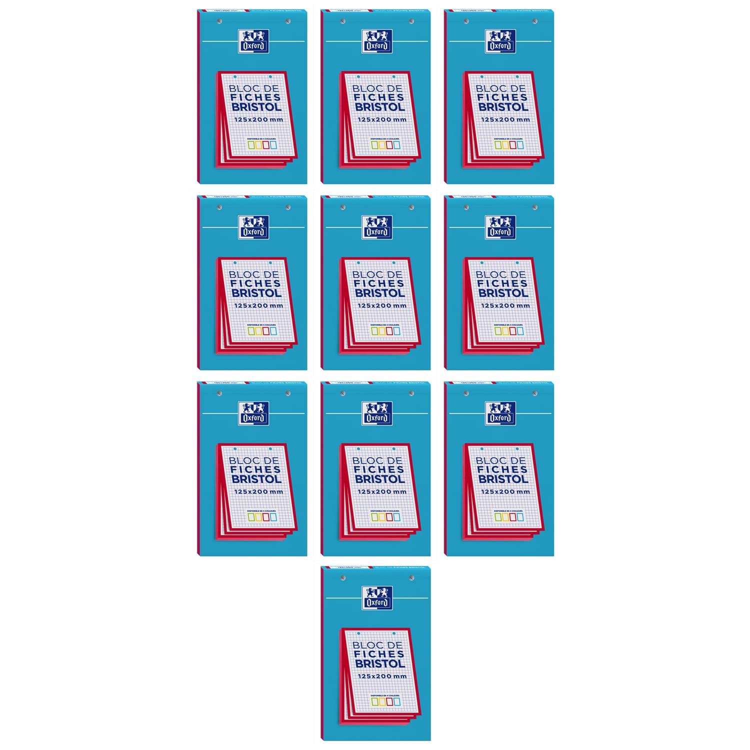 OXFORD Lot de 10 Blocs de 30 fiches bristol 125X200 perforées Q5/5 rouge