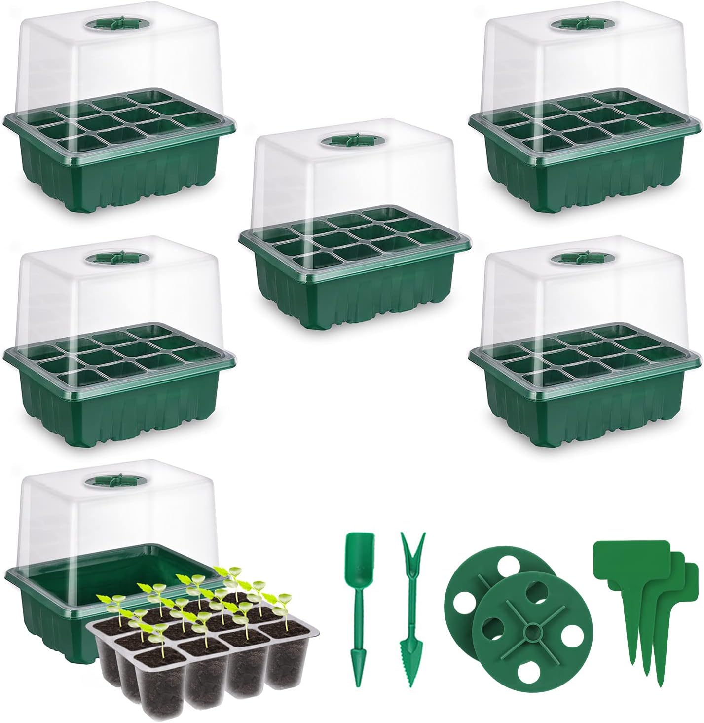 sunbroaden 6 Packs Seed Starter Tray, 72 Cell Seed Starter Kit with High Humidity Dome, Durable Seed Starting Trays, Plant Starter Trays Indoor for Seedlings (12 Cells per Tray)