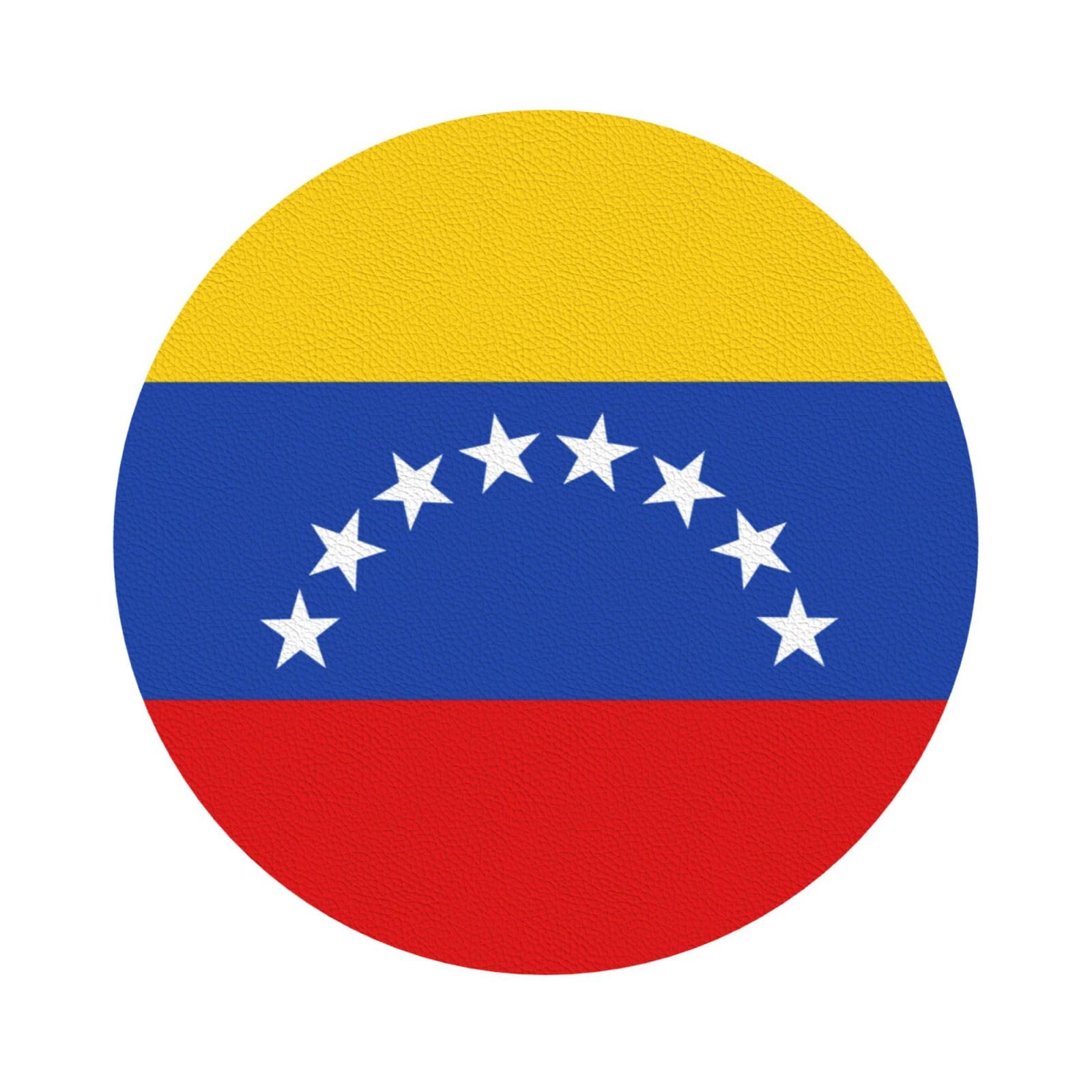 Flag of Venezuela PU Leather Coasters Set of 6 Round Drink Coasters