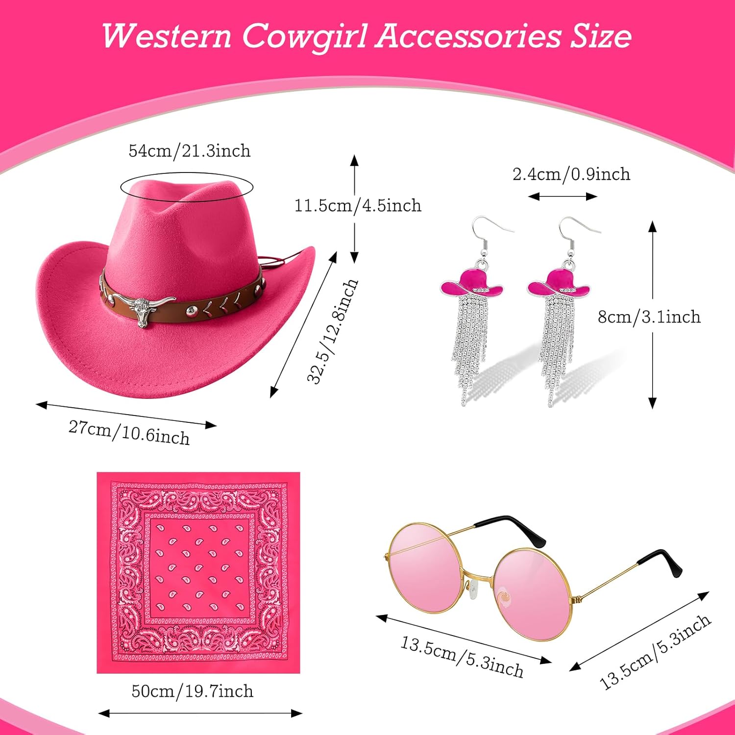 Cowgirl Outfits Costume for Girls 6 Pcs Kids Western Outfit Cowboy Hat Tassel Fringe Vest Earring for Halloween Party