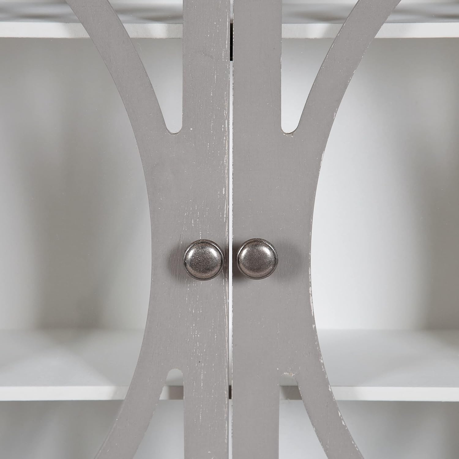 Kate and Laurel Quinlan Wood Wall Cabinet; 24 x 8 x 28; White and Gray; Decorative Traditional Storage Cabinet with Two Glass Doors and Three Interior Shelves