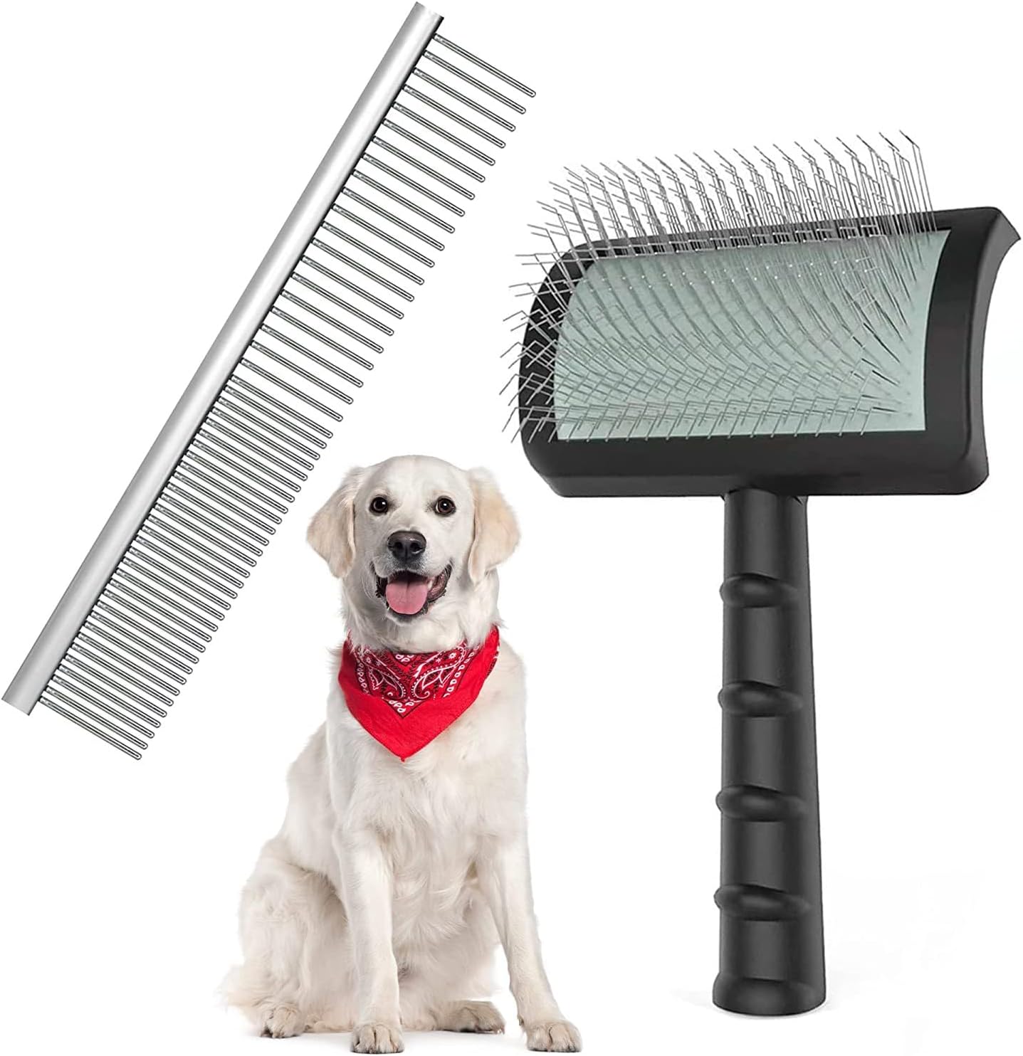 Slicker Brush for Dogs, Long Pin Dog Grooming Brush for Goldendoodles, Poodles, Doodles & More, Perfect for De-Shedding, Dematting & Reducing Tangles (Large,Black)