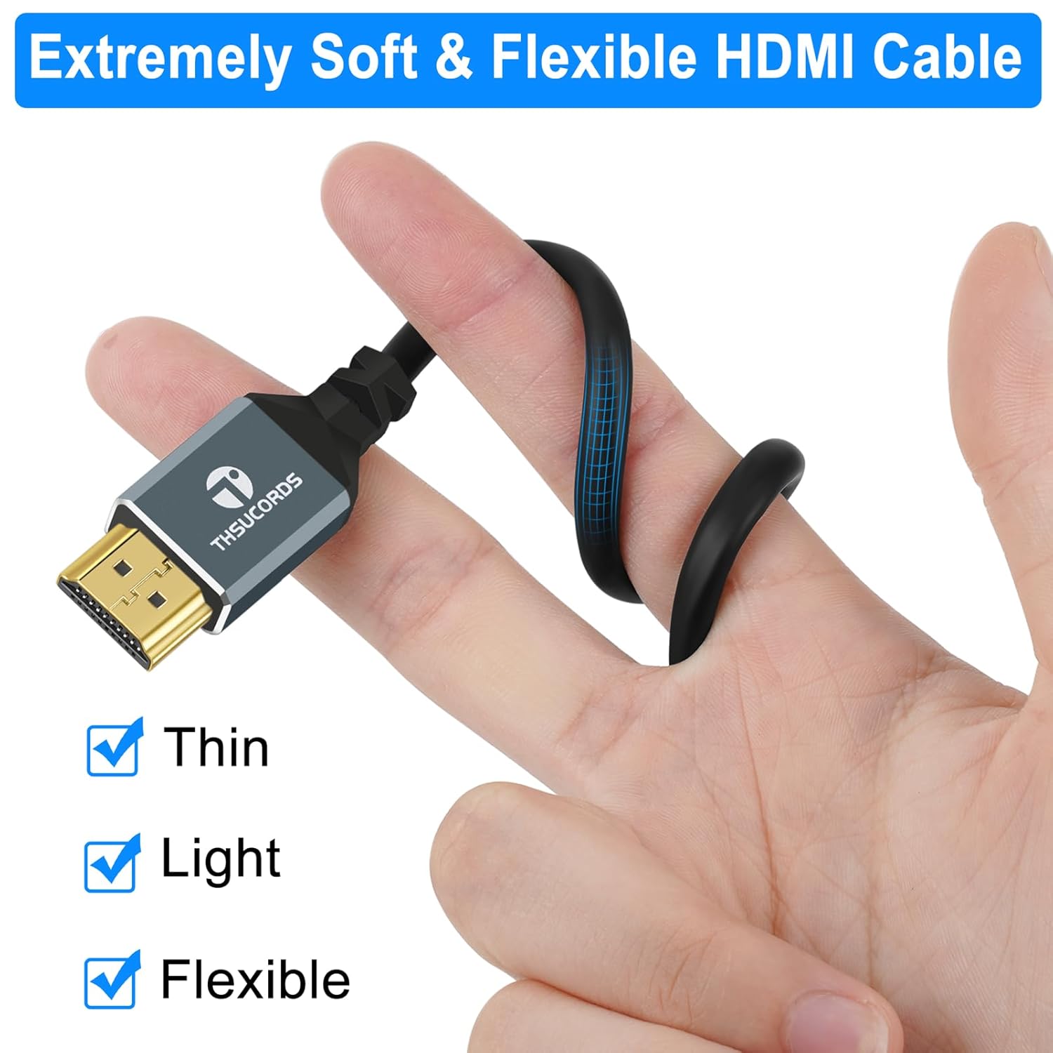 Thsucords 8K Mini HDMI to HDMI Cable 15FT, Flexible Thin & Slim 48Gbps HDMI to Mini HDMI 2.1 Cable Supports 8K@60HZ 4K@144HZ for Camera,Camcorder,Tablet and Graphics/Video Card,Laptop