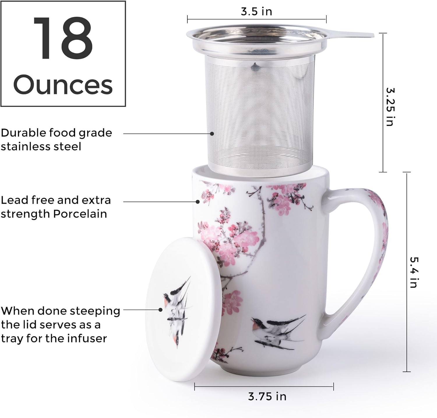AmorArc Porcelain Tea Mug with Infuser and Lids, 18 Oz Coffee Cup Strainer with Bag Holder for Loose Leaf Tea, Steeping Coffee Mug for House-warming Wedding Birthday Gift - Image 2