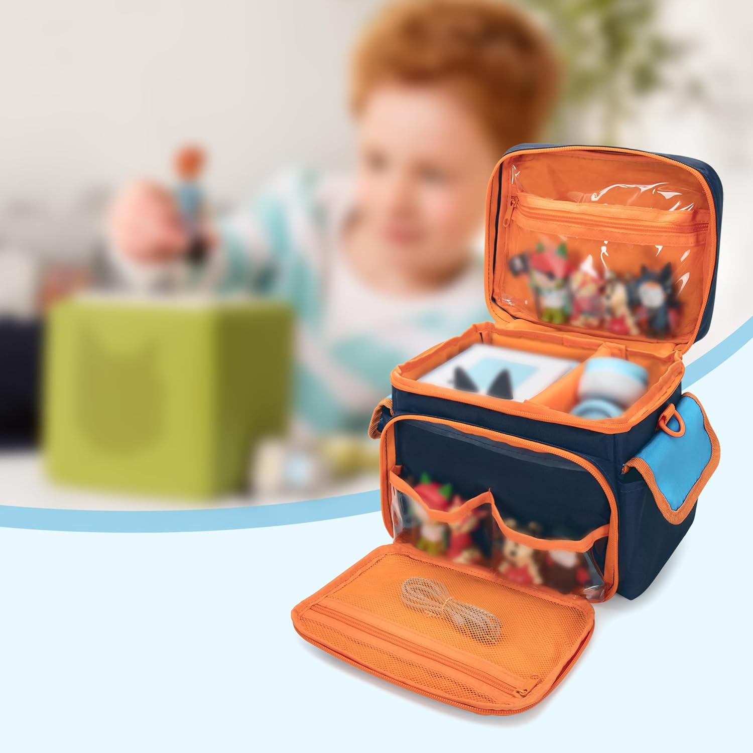 Carrying Case Compatible with Tonies 2/1, Storage Bag Organizer for Audio Player Starter Set, Figures, Headphones, Charging Station, Accessories, with Shoulder Strap and Handle, Blue (Case Only)