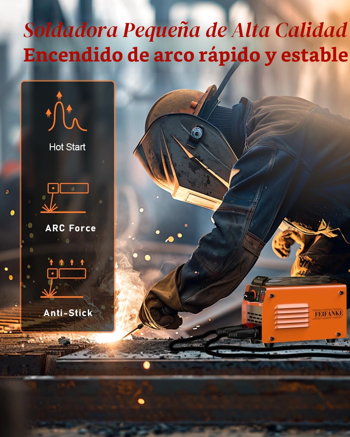 FEIFANKE ARC140 Mini Soldador Inverter 140A Maquina de Soldar IGBT DC Portátil Soldador Electrodo con Elevador Lift TIG,Pantalla LED, Hot Start,Anti-Stick,210 x 130 x 90 mm