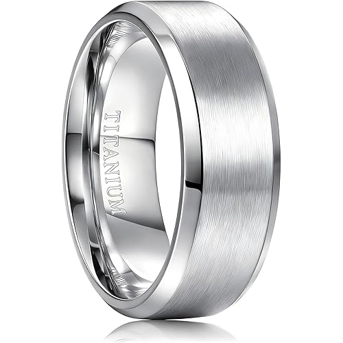 Jstyle Titanium Wedding Ring for Men - 6MM/8MM Hypoallergenic Lightweight Mens Wedding Bands with Zero Maintenance Brushed Surface Polished Edges Mens Engagement Ring Comfort Fit Size 7-13