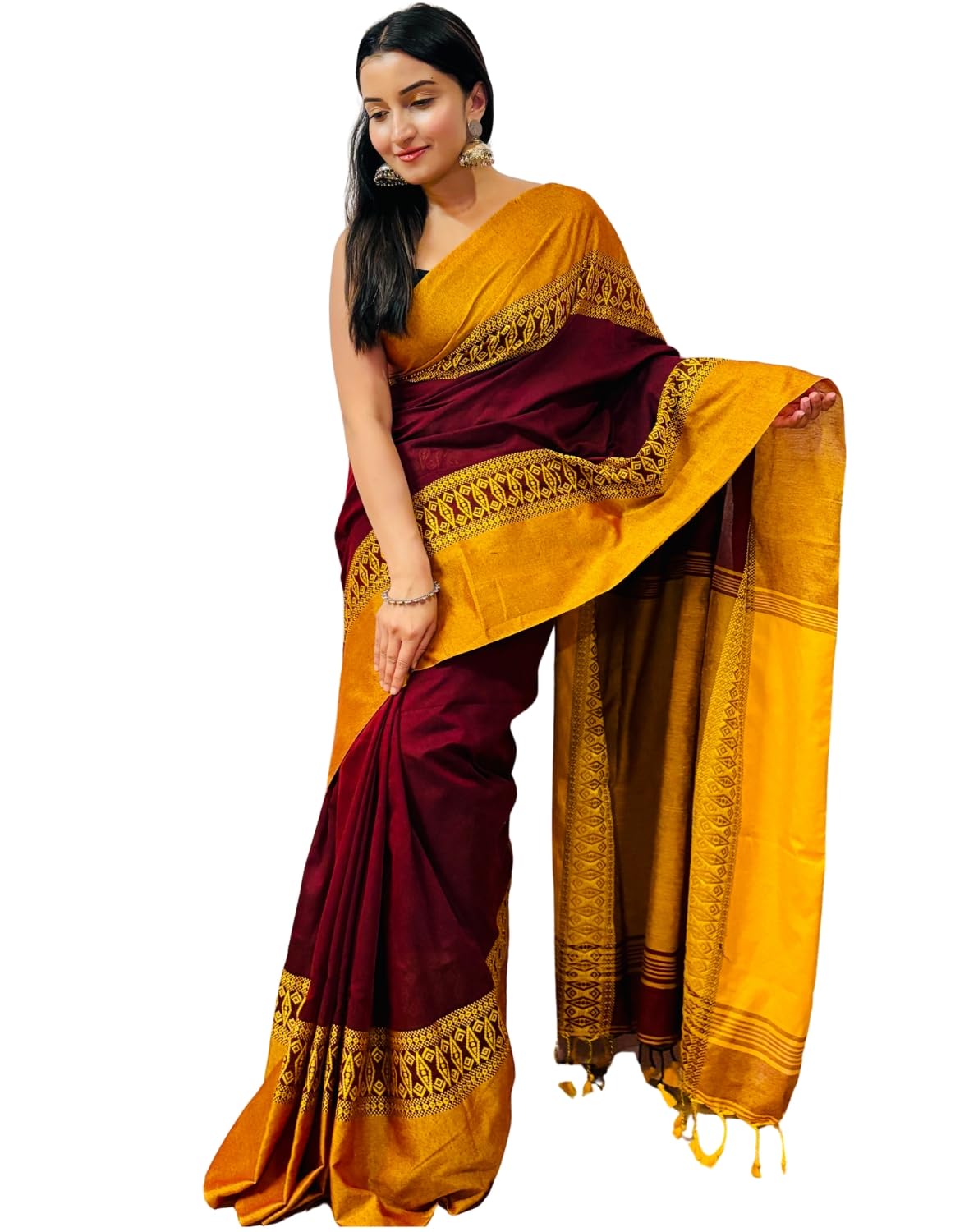 Women's Handloom Cotton Soft Silk Saree Diamond Design Latest Trendy Kanjivaram Georgette Wedding, Party, Wear Saree for Women Without Blouse Piece-image-38
