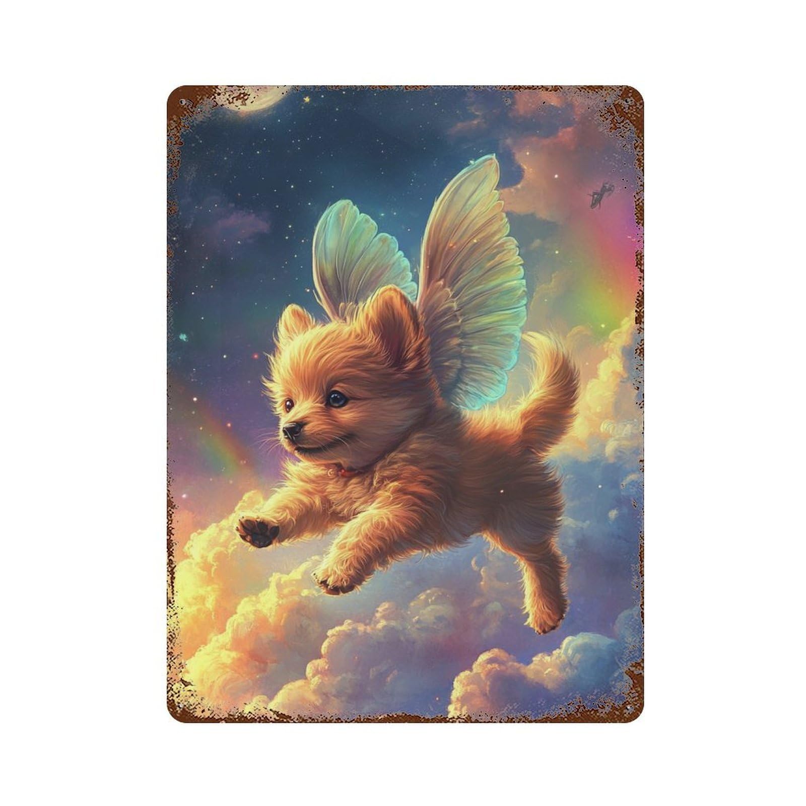 Angel Pup in Clouds Distressed Metal Wall Sign 15.7"x11.8", Shabby Chic Decor for Garage, Pub Or Kitchen