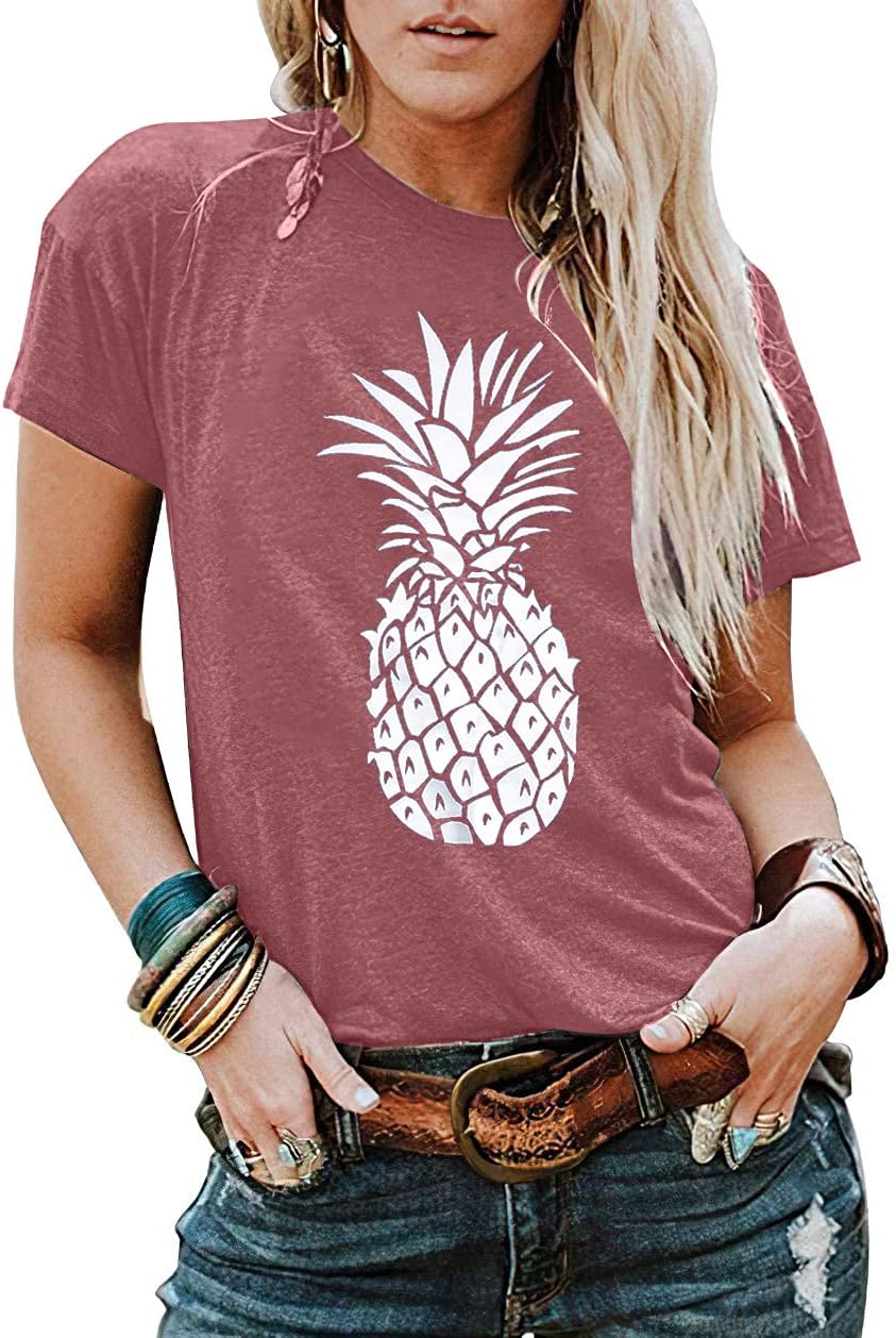 Pineapple Shirt for Women Funny Beach T Shirts Summer Hawaiian Graphic Short Sleeve Casual Fruit Lover Vacation Tops Blouse