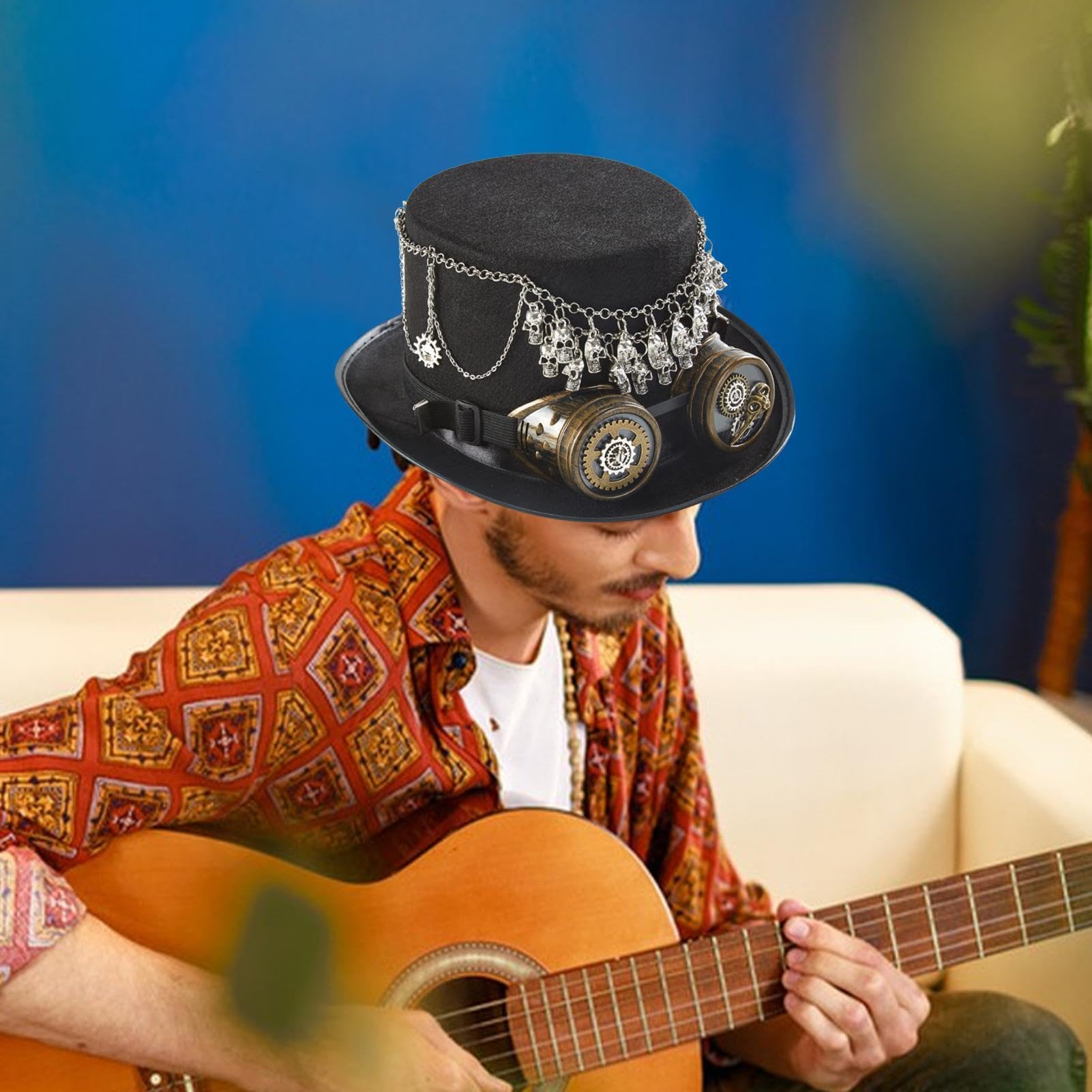 Cappello a cilindro gotico steampunk cinturino regolabile retrò copricapo