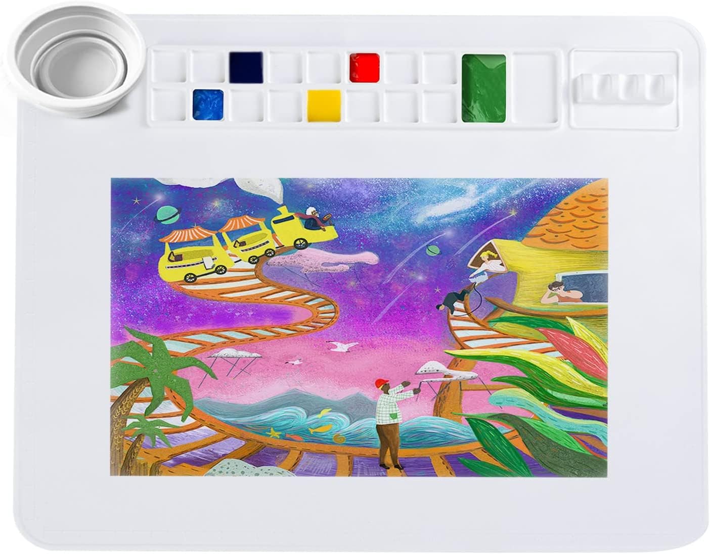 Tapis de peinture en silicone, 50 x 40 cm, pour enfants, avec gobelet de nettoyage et porte-stylo, pliable, tapis de bricolage en silicone, tapis de peinture pour enfants, pour peinture, projets de