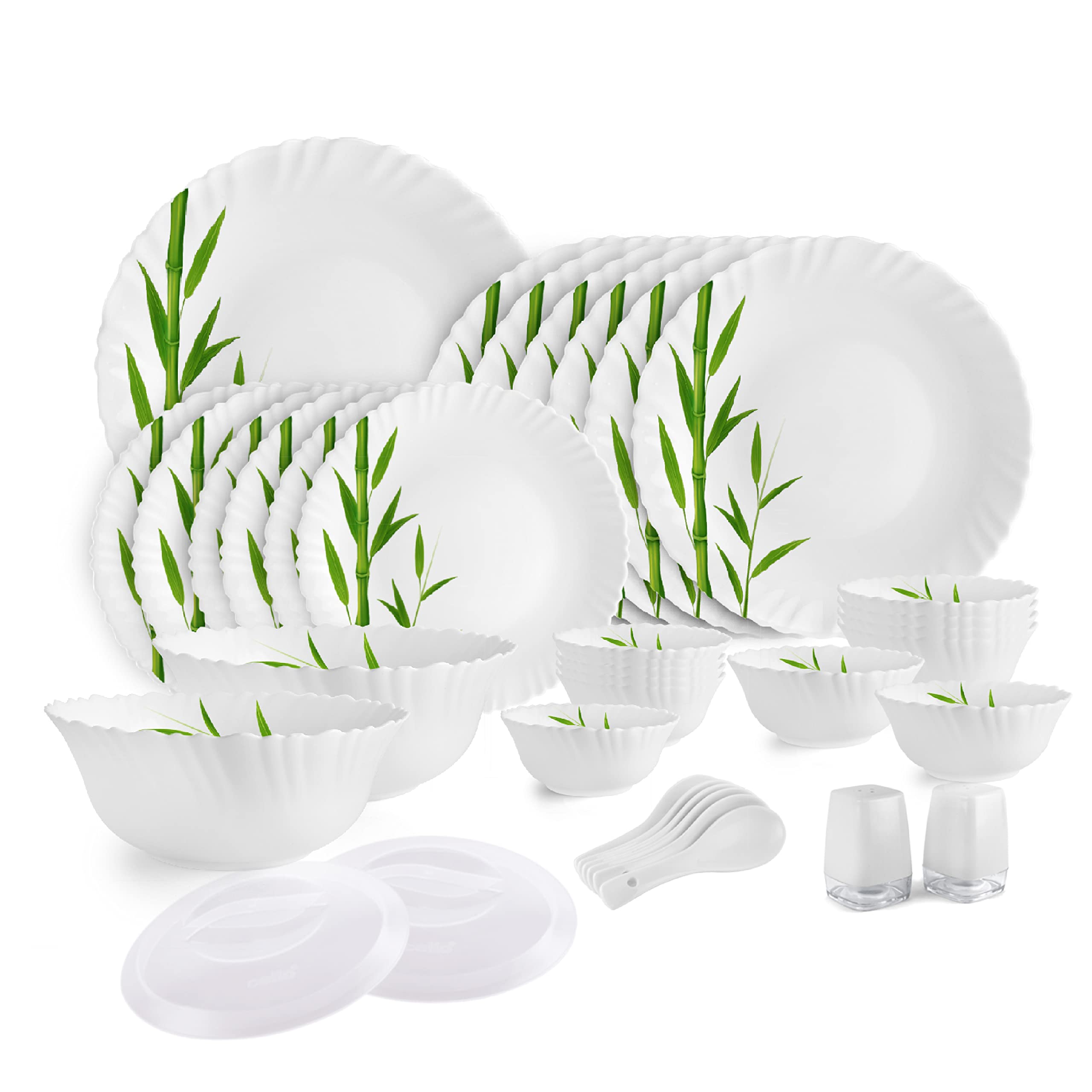 Cello Opalware Dazzle Series Bamboo Groove Dinner Set, 37Pcs | Opal Glass Dinner Set for 6 | Light-Weight, Daily Use Crockery Set for Dining | White Plate and Bowl Set (B0C6DMWHZF) Amazon Price History, Amazon Price Tracker