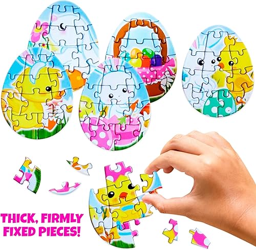 Miniatura 4 de ArtCreativity Huevos de Pascua prellenados con rompecabezas en el interior, juego de 24 huevos sorpresa coloridos para niños con rompecabezas -
