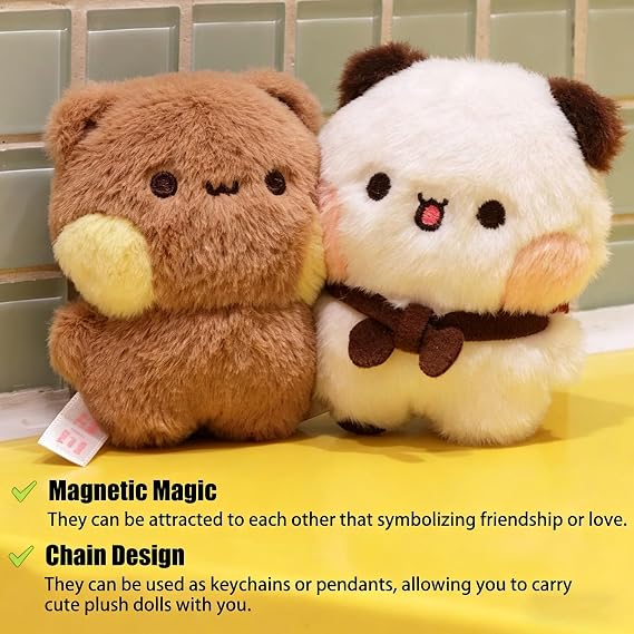 YOKUSHI 2 Pcs Bubu and Dudu Bears Magnetic Plush Keychains, Cute Couple Keychain Cartoon Stuffed Animals with Chains Decorations for Backpacks, Desks, Home, Valentine's Day Gifts