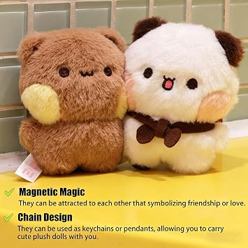 YOKUSHI 2 Pcs Bubu and Dudu Bears Magnetic Plush Keychains, Cute Couple Keychain Cartoon Stuffed Animals with Chains Decorations for Backpacks, Desks, Home, Valentine's Day Gifts