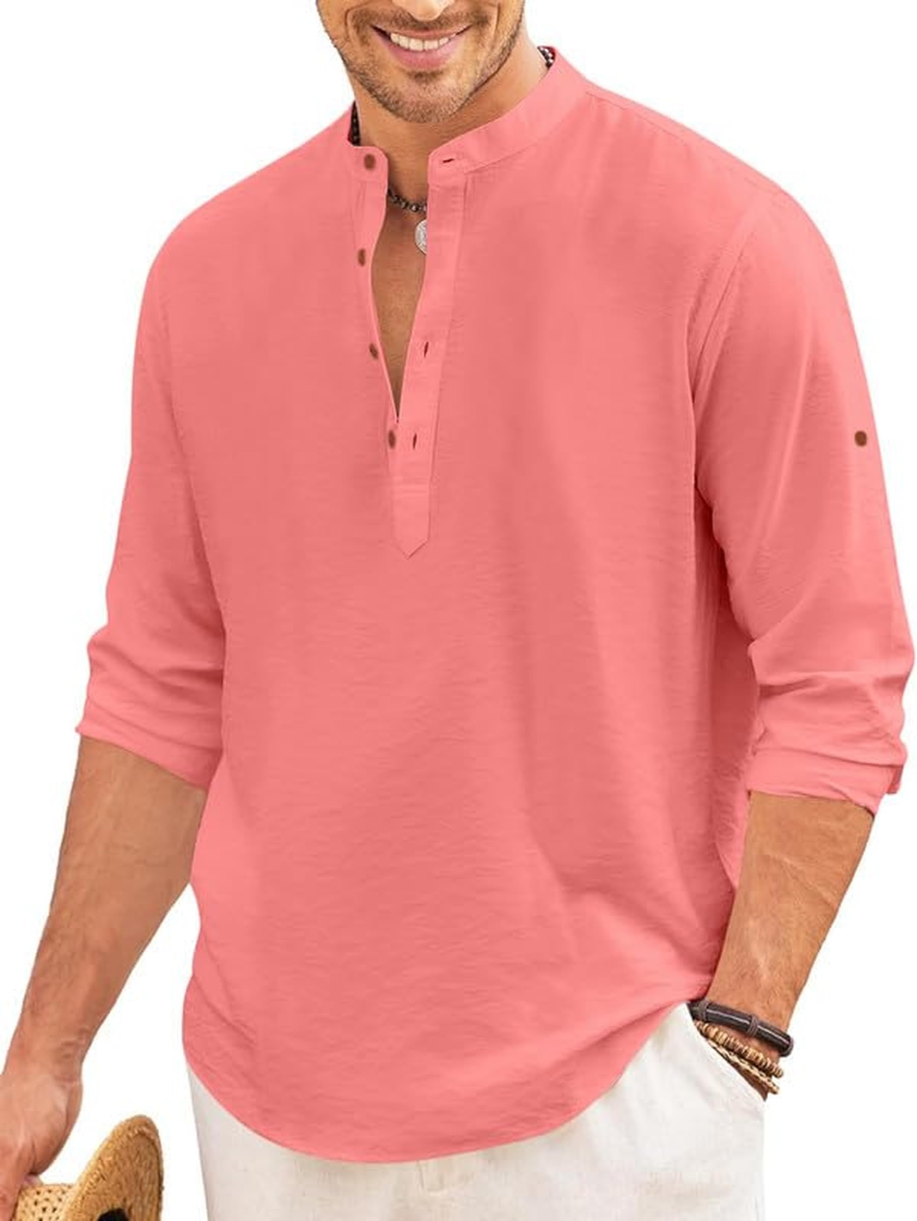 ROYALSCOUT Men's Short Kurta | Solid Mandarin Collar Full Sleeve Pullover Style Kurta | Regular Fit Casual Ethnic Wear for Men discount deal