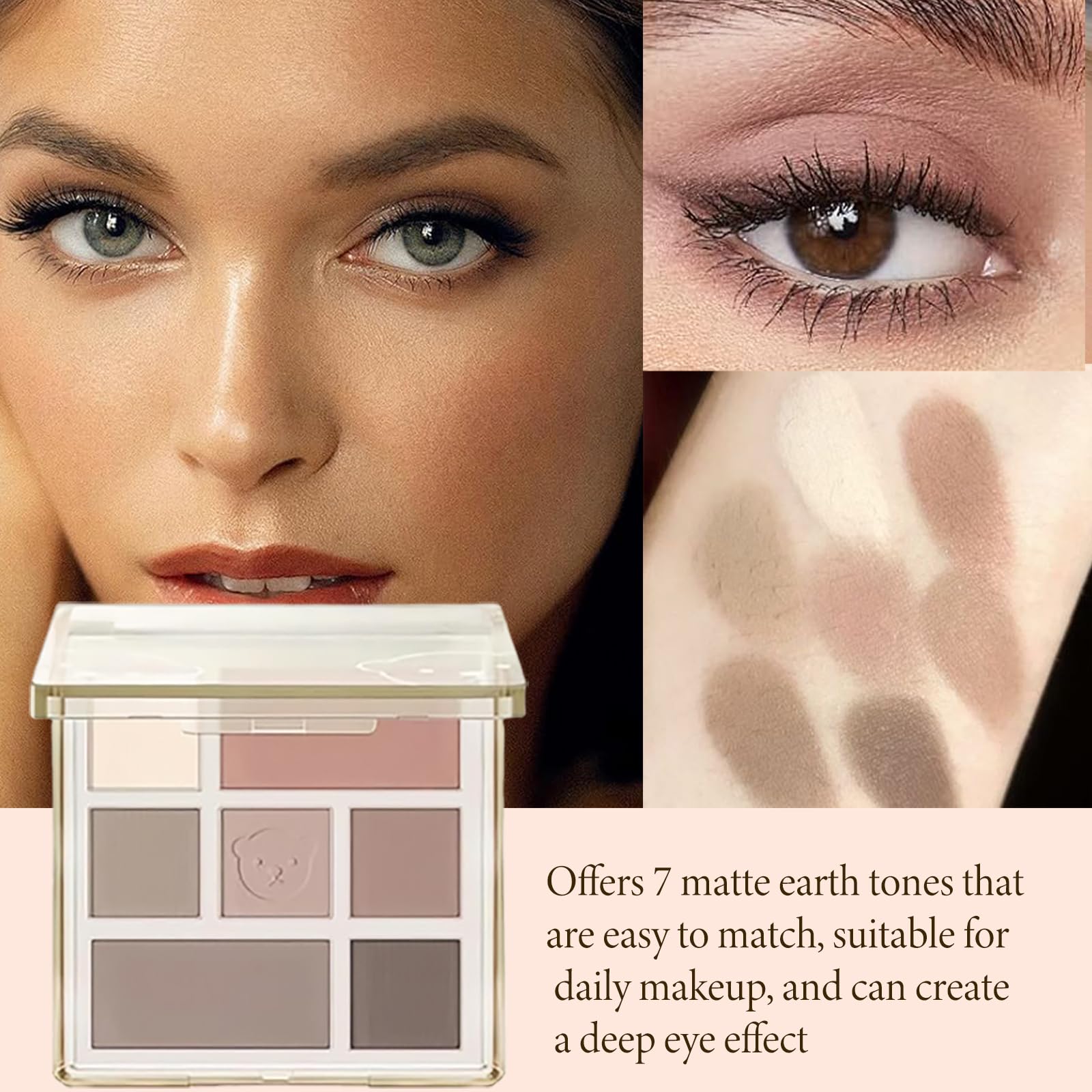 Portable Nude Eyeshadow Palette - 7 Matte Shades, Soft Blendable Formula, Highly Pigmented for Long-Lasting, Subtle Looks - Image 3