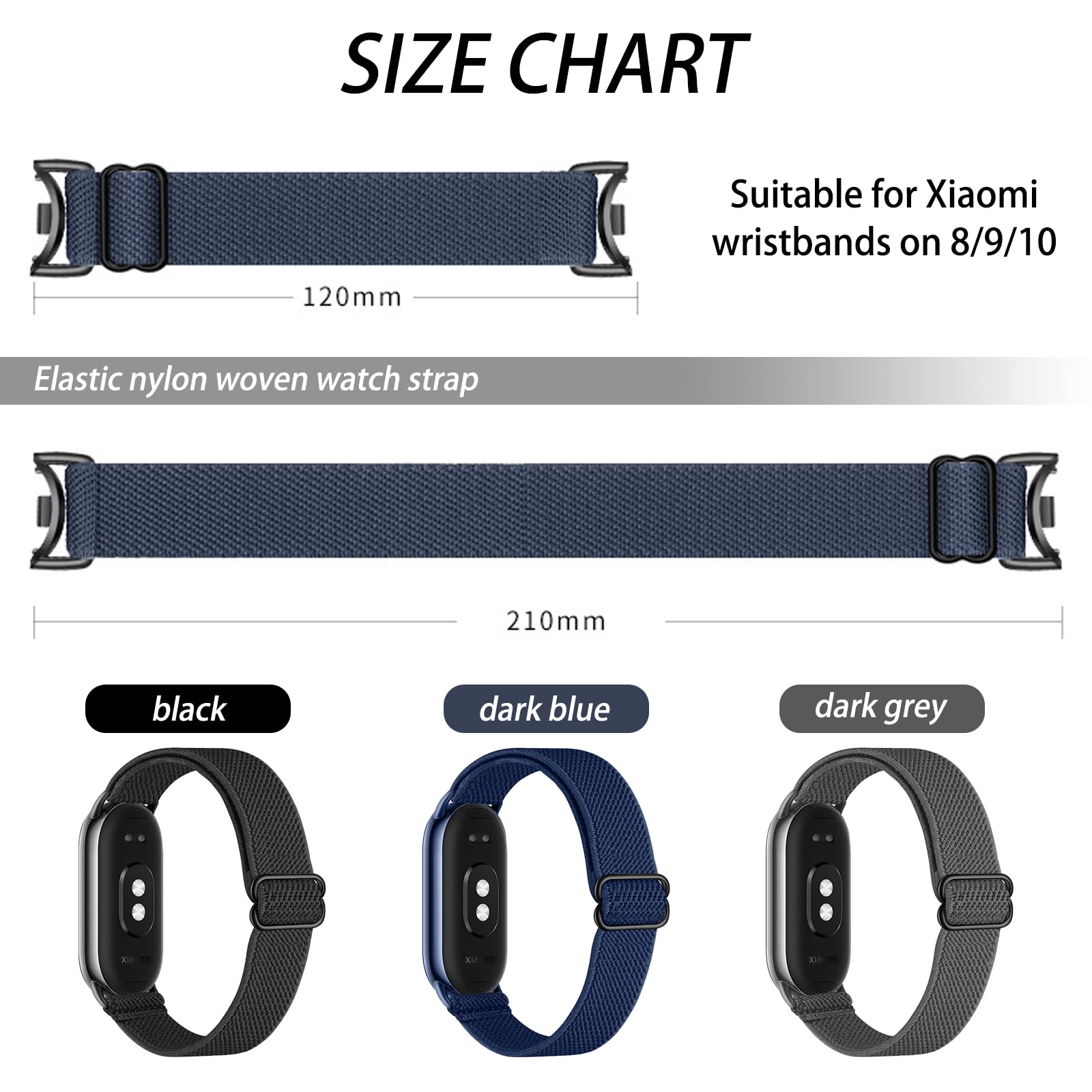 3 Pezzi Cinturino in Nylon Compatibile con Xiaomi Smart Band 9/Xiaomi Smart Band 8, Cinturino Solo per Xiaomi Mi Band 8/9, Morbido Cinturini per Donna Uomo
