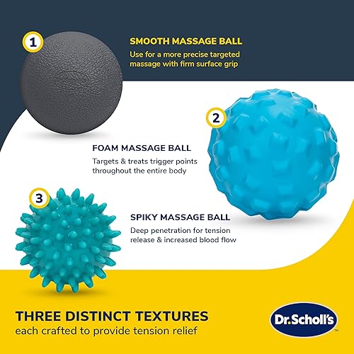Miniatura 6 de Dr. Scholl's Juego de 3 bolas de masaje para fascias plantares y recuperación muscular, incluye bola de goma, bola puntiaguda y bola de masaje de