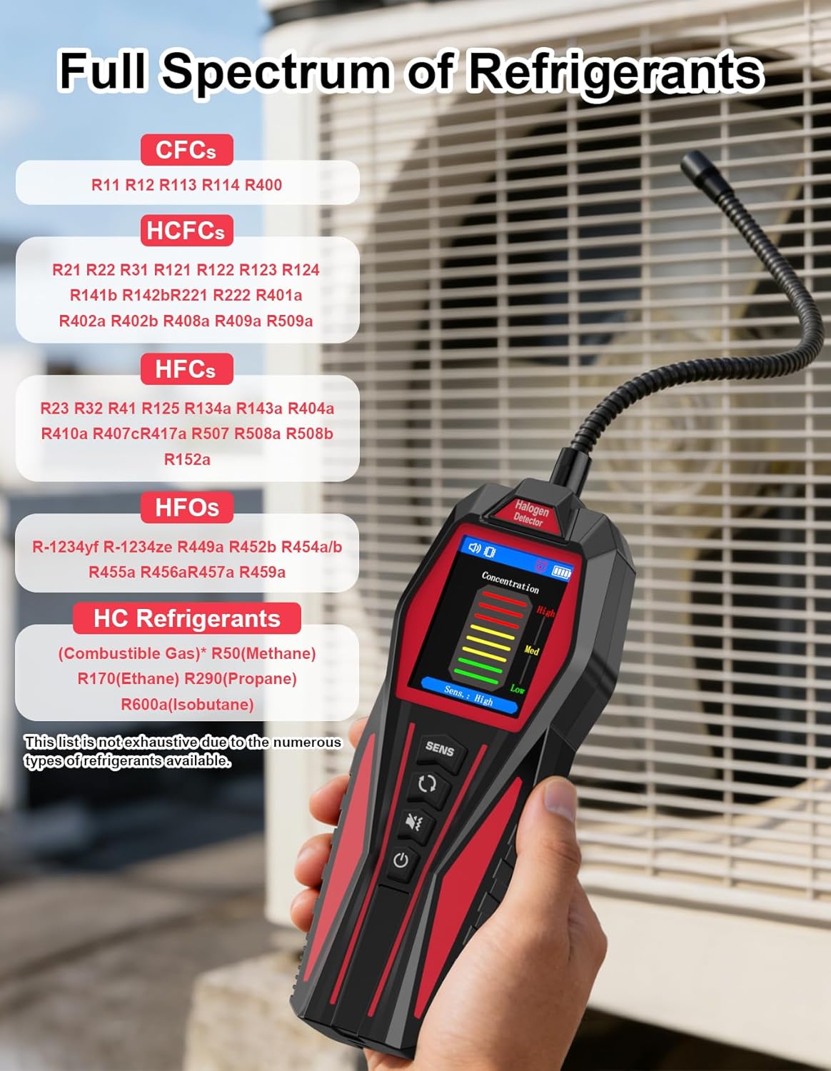 Refrigerant Leak Detector, HVAC Freon Leak Detector with 3 Sensitivity Modes, Automotive AC Leak Detection Kit, Air Conditioning Detection for CFCs, HCFCs, HFCs, HFOs, HCs - Orange, 0.1 oz/yr, NF-605