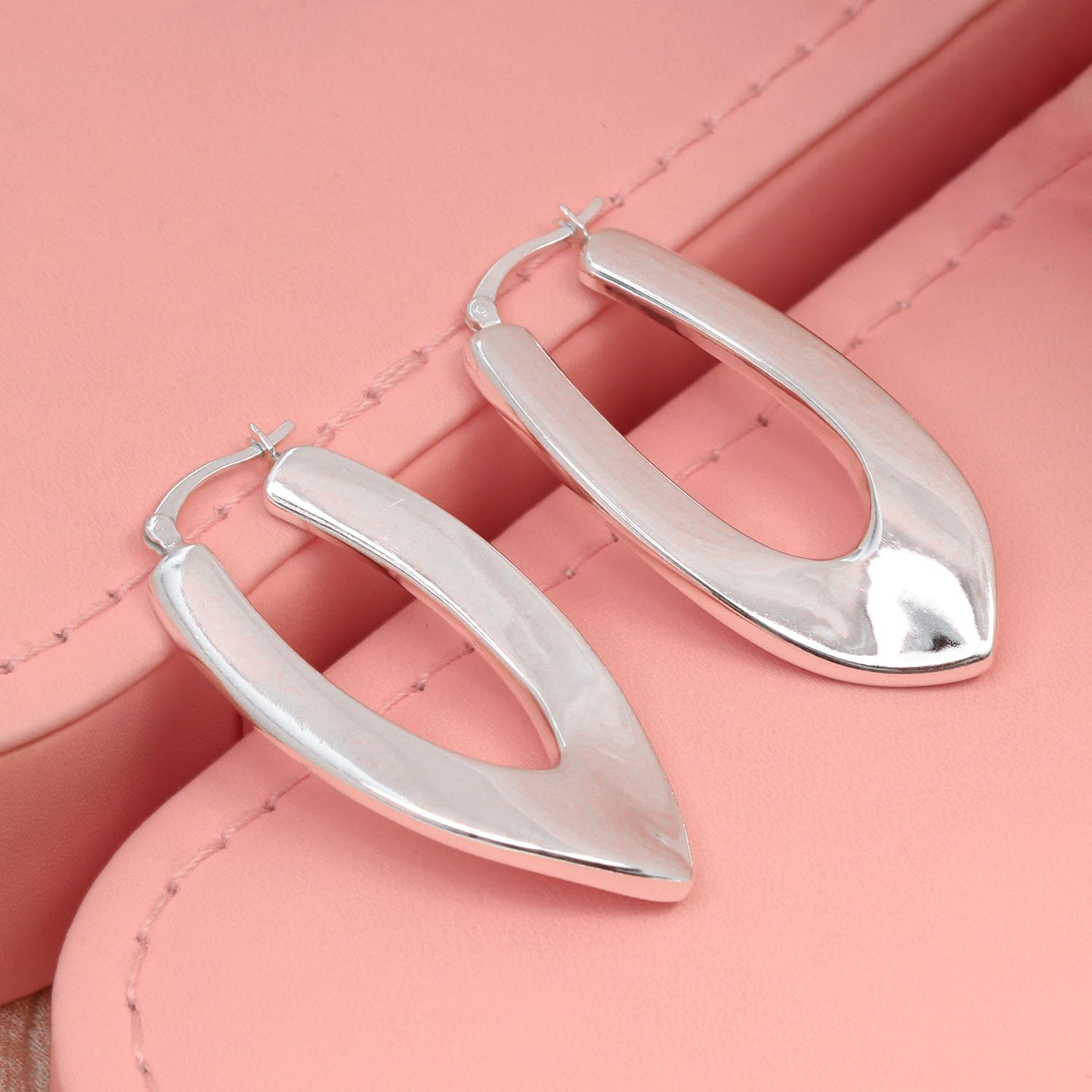 LeCalla 925 Sterling Silver Chunky Hoop Earrings | Italian Design Shrimp Earring | Lightweight Classic Click-Top Earring Hoops for Women