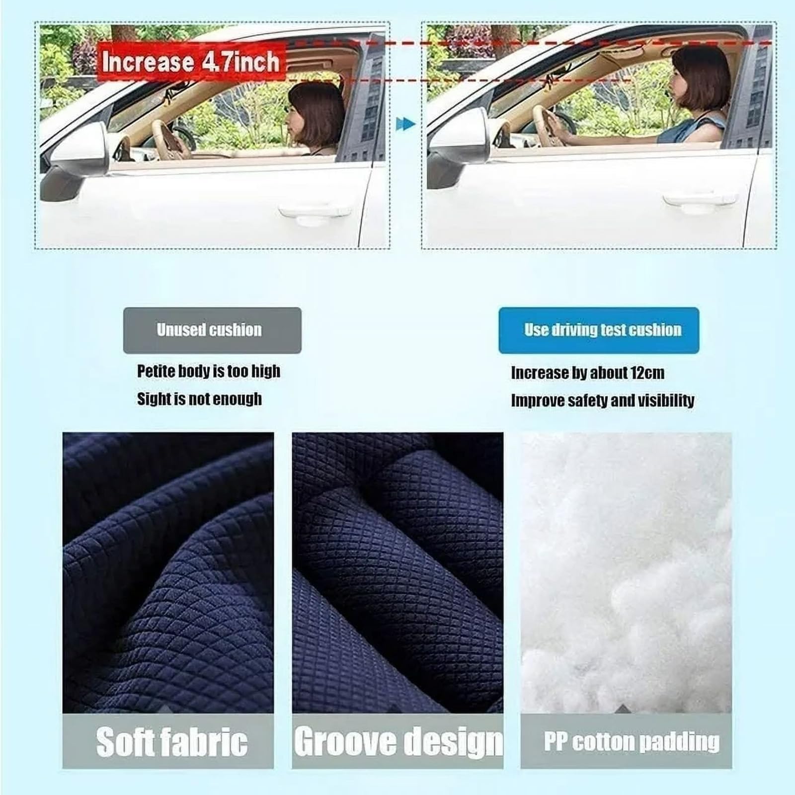 Cuscino rialzante per seggiolino auto, 12 cm, design antiscivolo, per conducenti, passeggeri e bambini, ideale per aumentare l'altezza nel sedile di guida