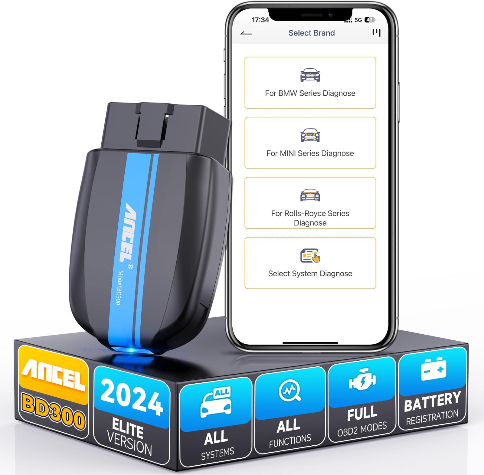 ANCEL BD300 OBD2 Scanner Bluetooth Fits for BMW Full System Code Reader