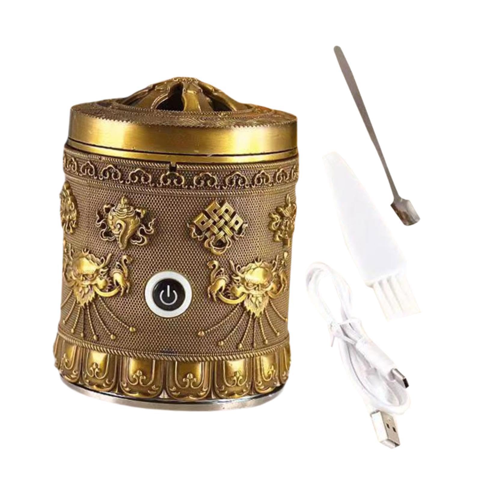 IOIUSKKU Ornamento in metallo per stanza, cucina, caffetteria, casa, porta incenso ricaricabile tramite USB, professionale, Bronzo, 7.5 x 10 cm