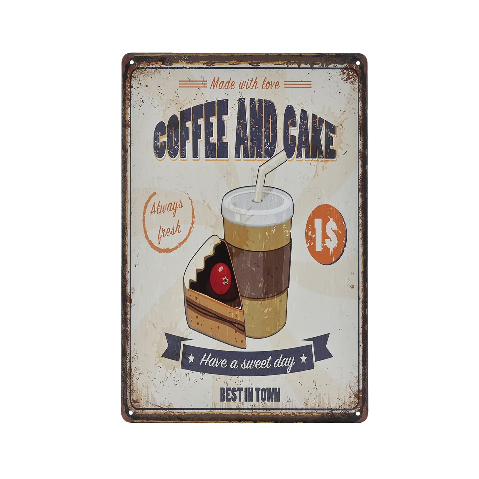SMAZDFXX Vintage Metal Sign - Coffee and Cake Bakery Shop Retro Tin Decorative Sign Wall Decor Metal Plate 5.5"x8"
