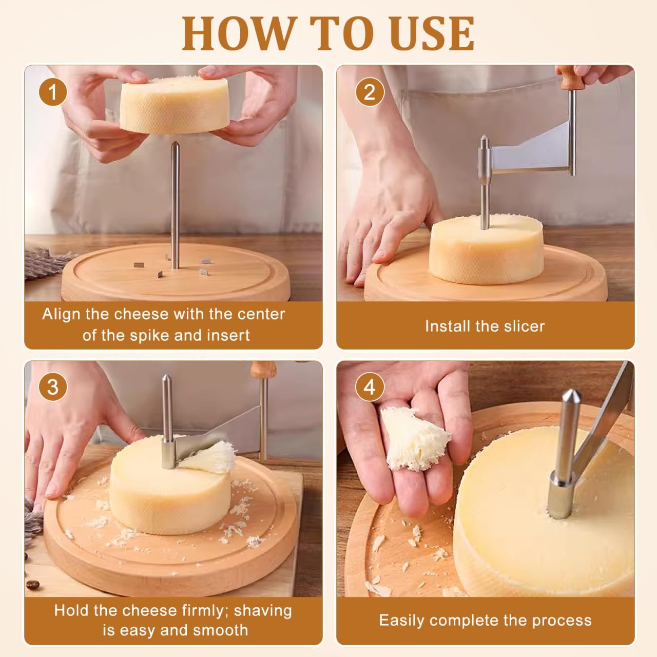 NUOBESTY Cheese Curler Wheel, Stainless Steel Cheese Shaver with Wooden Base - Manual Handheld Grater Slicer for Chocolate, And Dessert Shops 8. 65x8. 65x5. 31in